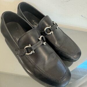 Salvatore Ferragamo Black Leather Slip-On Loafers